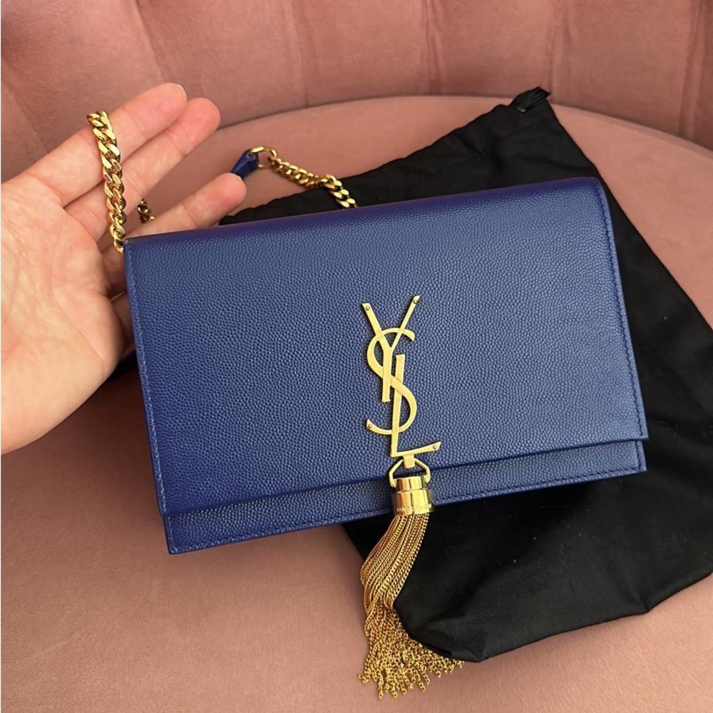 Kate leather wallet on a chain blue - YSL